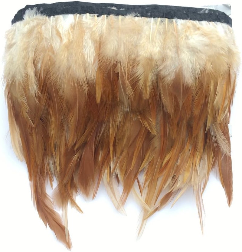 Sowder 2 Yards Natural Rooster Hackle Feather Trim Fringe 4-6" in Width Dress DIY Decoration(Natural) - Image 1